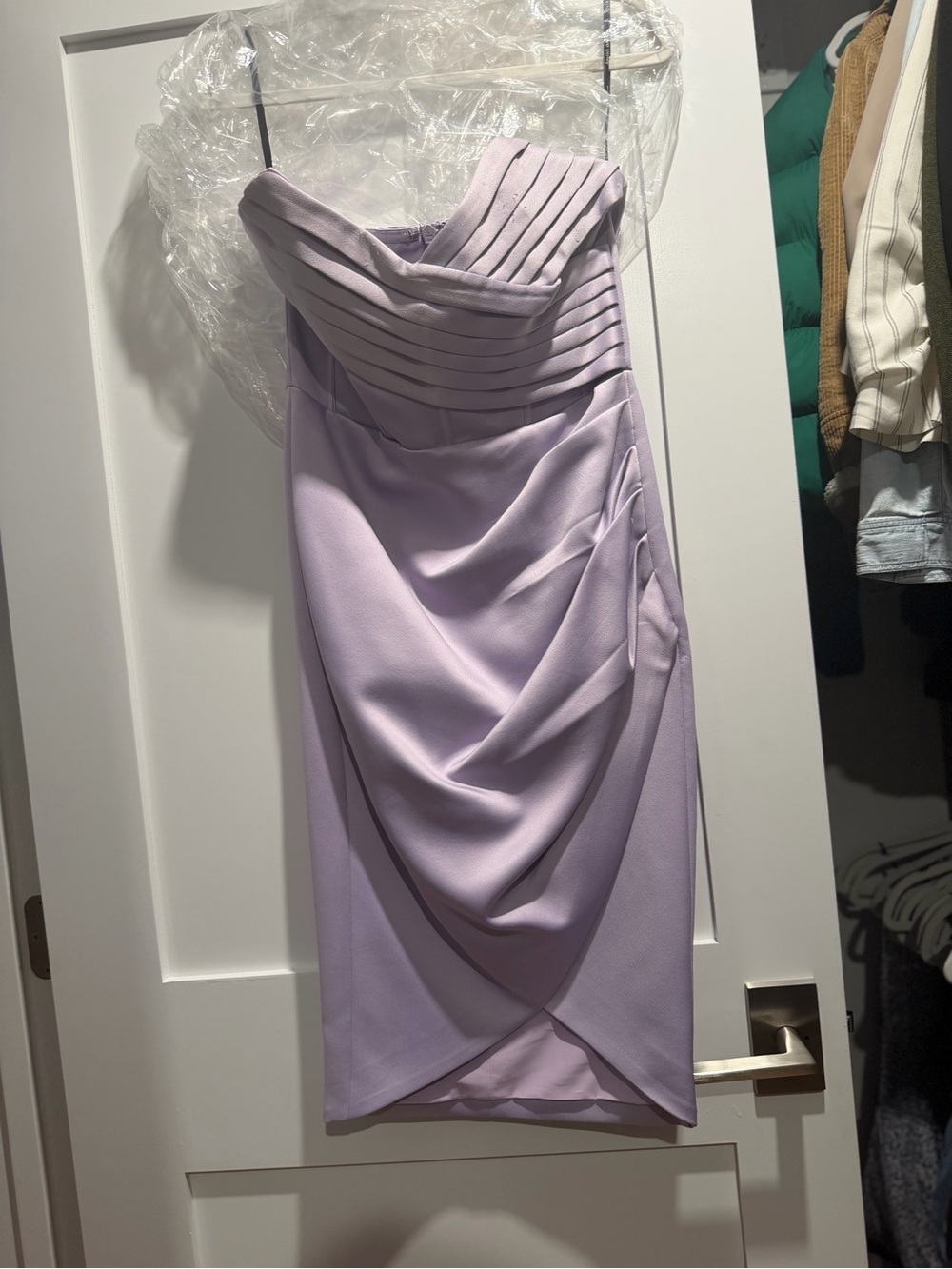 Lavish Alice Lavender Strapless Draped Cocktail Dress
